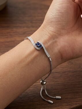 Silver Bracelet with Blue Stone Accent